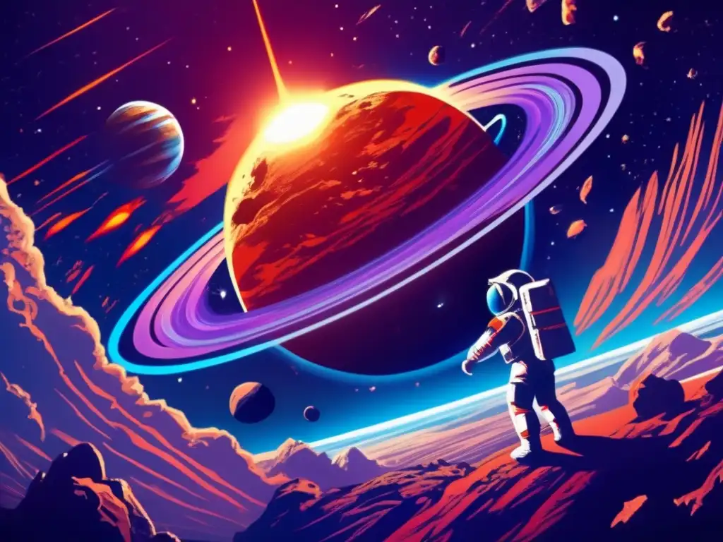 Medidas seguridad asteroides: Astronauta protege la Tierra de asteroide en escena espacial épica