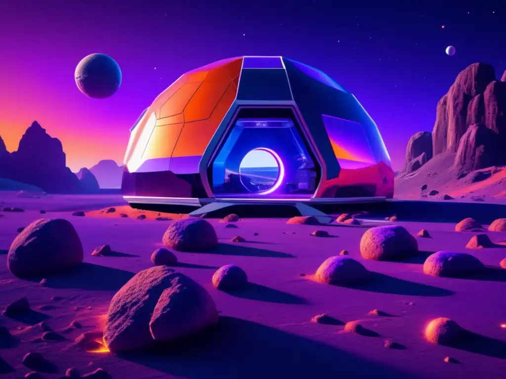 Preparación mental para vivir en un asteroide: Futuro hábitat espacial en asteroide con exuberante vegetación, astronautas contemplando paisaje