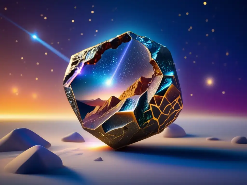 Meteorito celestial: belleza cósmica y conexión profunda Meteorito suspendido en el aire, con brillo etéreo