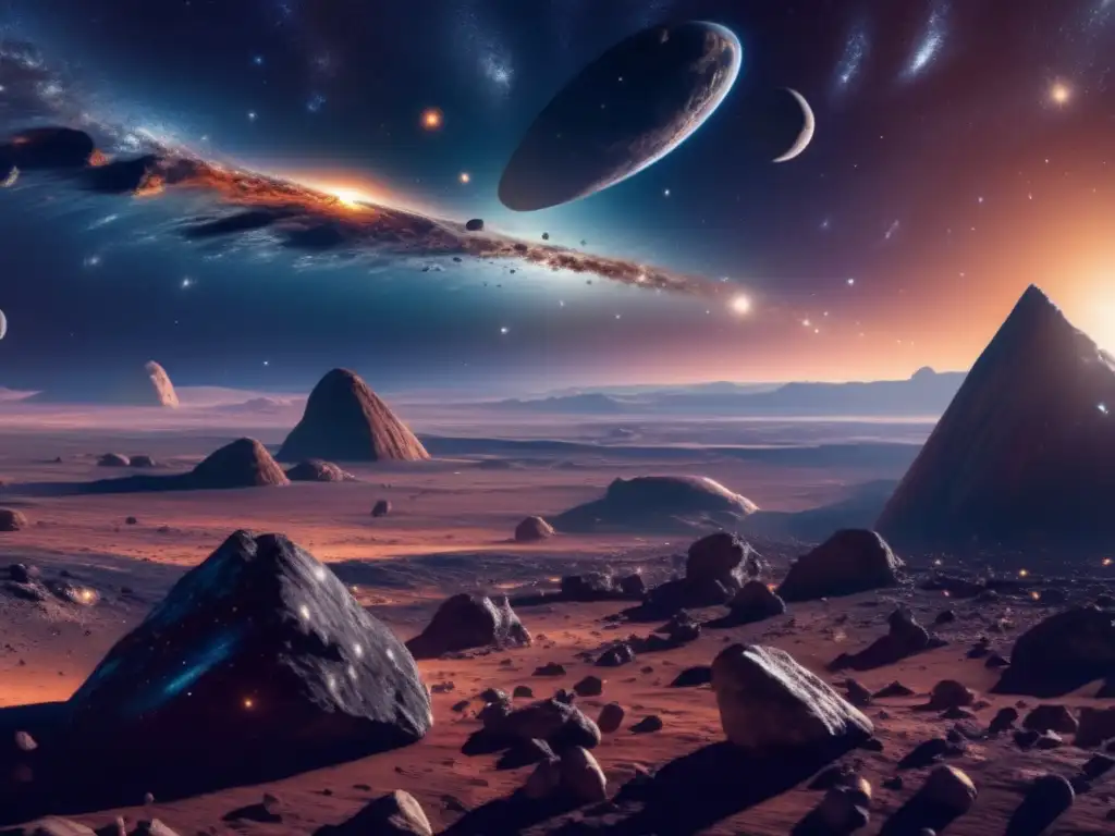 Espectacular escena cósmica: meteoritos y asteroides Conexión meteoritos asteroides origen: Imagen cósmica 8k ultra detallada muestra vínculo entre meteoritos y asteroides