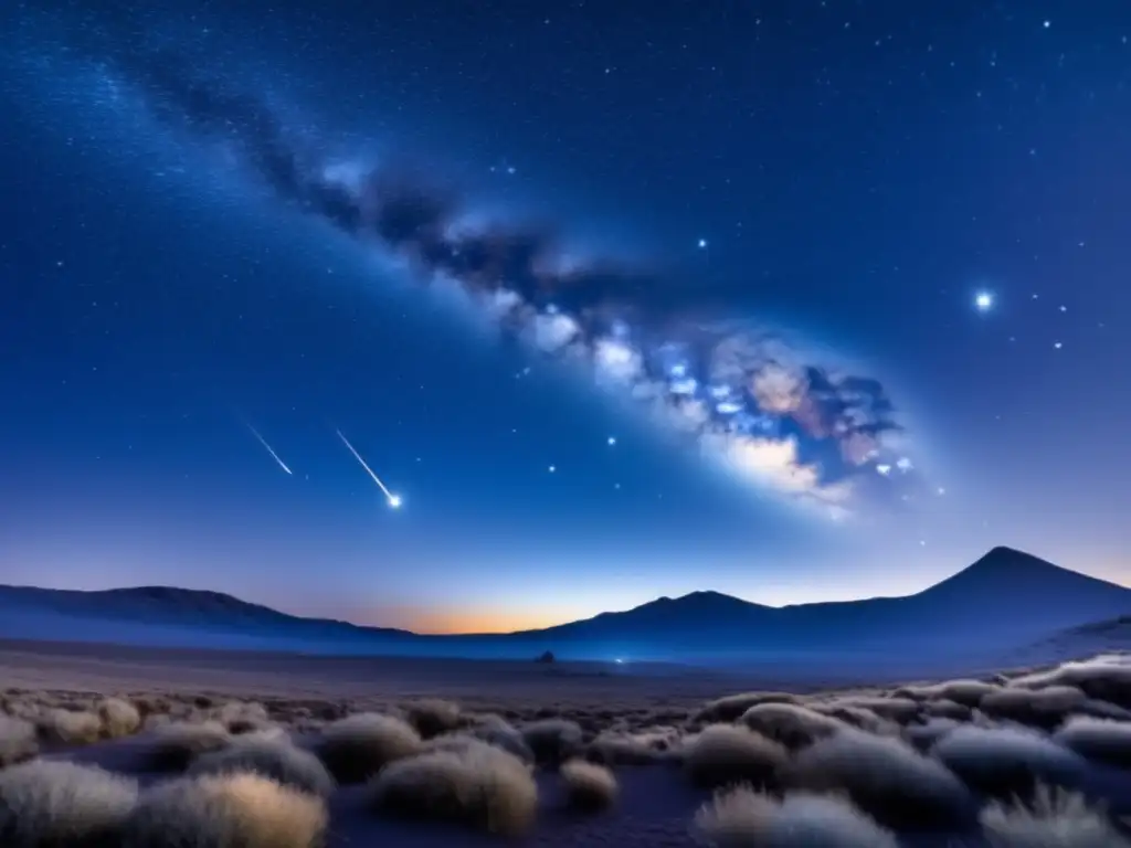 Asombrosa vista estelar Conexión meteoritos asteroides origen: Vista nocturna del cielo estrellado con asteroide y meteorito