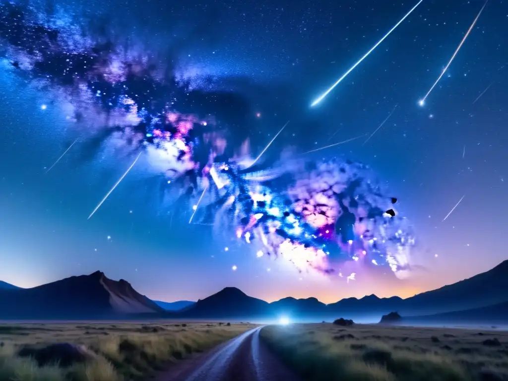 Noche estrellada con astrónomos entusiastas Guía para identificar meteoros nocturnos con tecnología avanzada y entusiastas astrónomos observando una impresionante noche estrellada