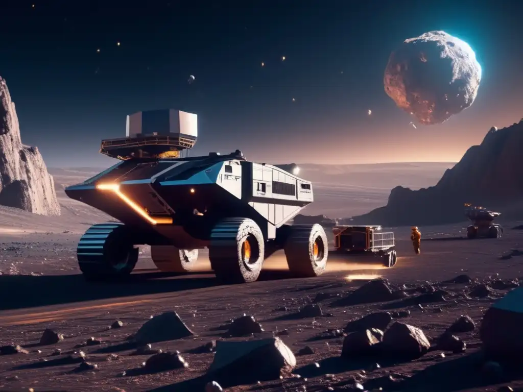 Minería futurista en asteroide Operación minera de alta tecnología en asteroide: Extracción de recursos de asteroides