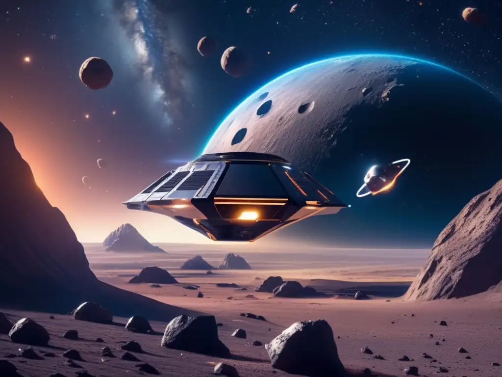 Minería espacial futurista Operación minera en asteroide: Avanzada tecnología y paisaje espacial resaltan la importancia de la IA en minería de asteroides