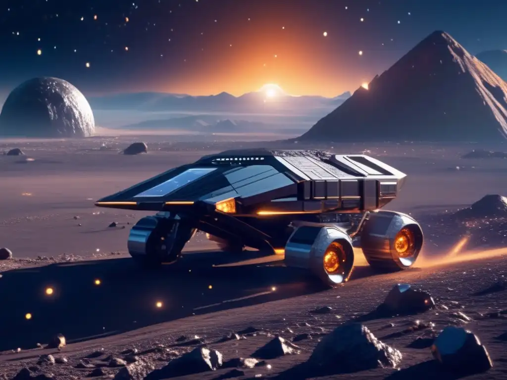 Operación minera futurista en asteroide Operación minera en asteroide con metales preciosos