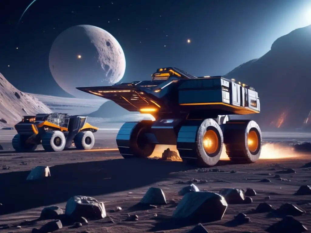 Futuro minero espacial en asteroide Operación minera espacial en asteroide: avanzada tecnología, astronautas, recursos