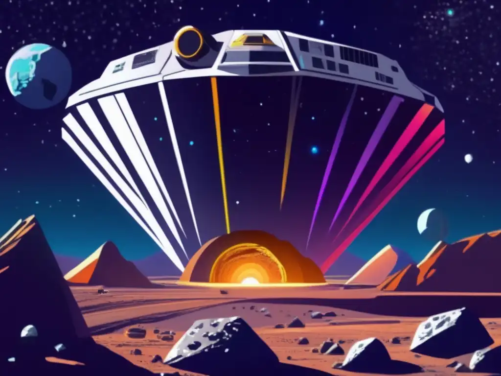 Operación minera espacial futurista en asteroide con recursos valiosos
