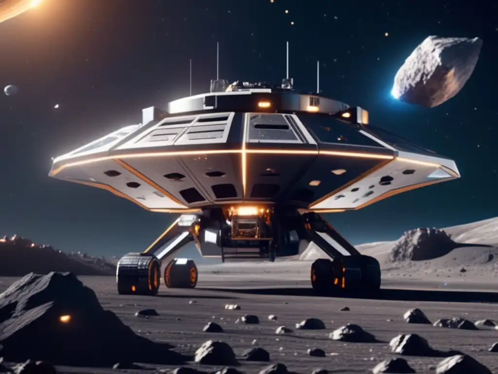 Futuro minero espacial en asteroide Operación minera espacial futurista en asteroide: Impacto ambiental minería asteroides