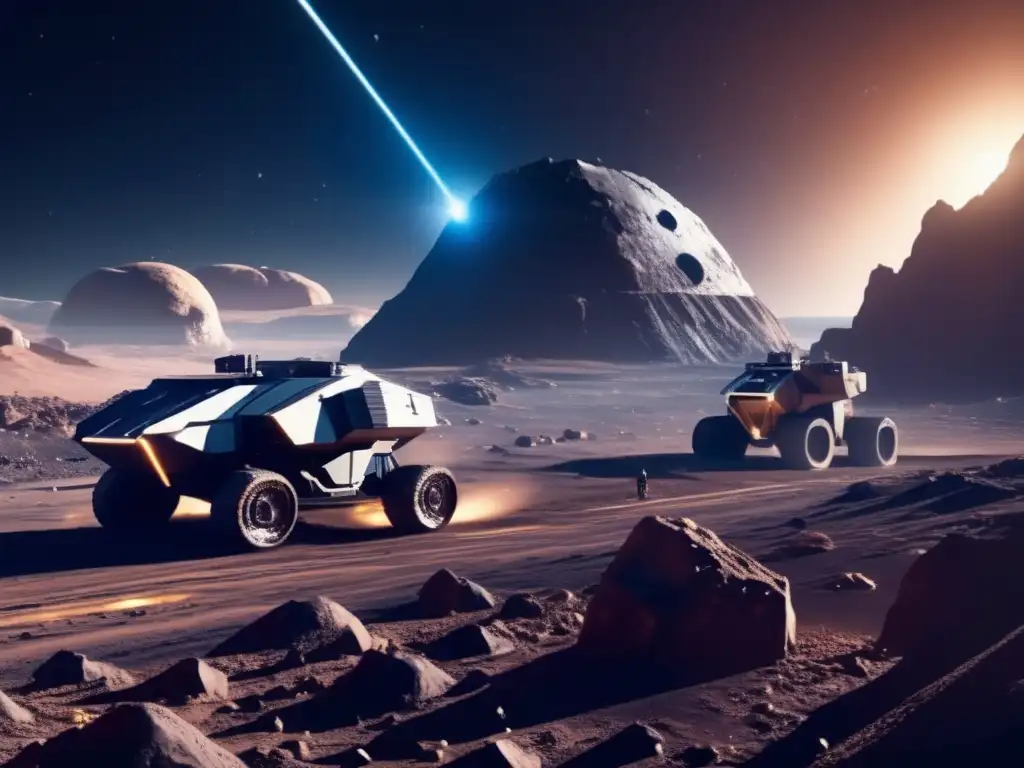 Futura minería espacial en asteroide Operación minera espacial futurista en asteroide: Beneficios económicos de los asteroides