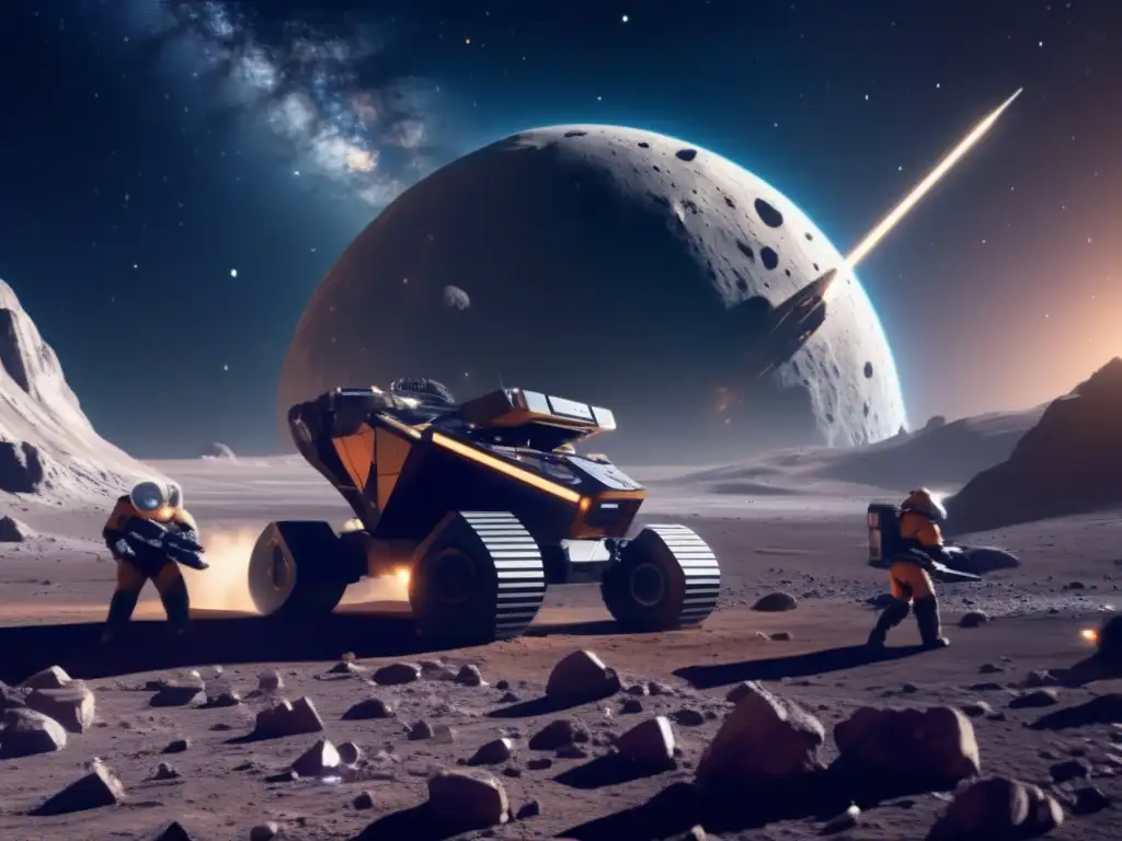 Operación minera espacial futurista en asteroide