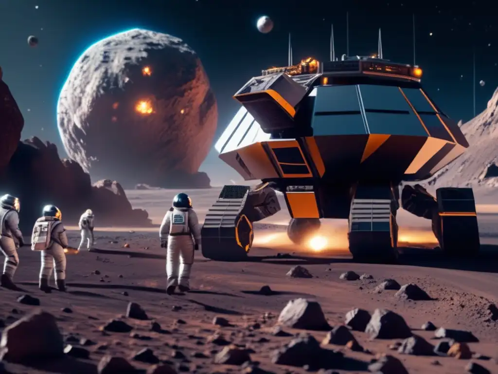 Minería espacial en asteroides Operación minera espacial futurista en asteroides para metales preciosos
