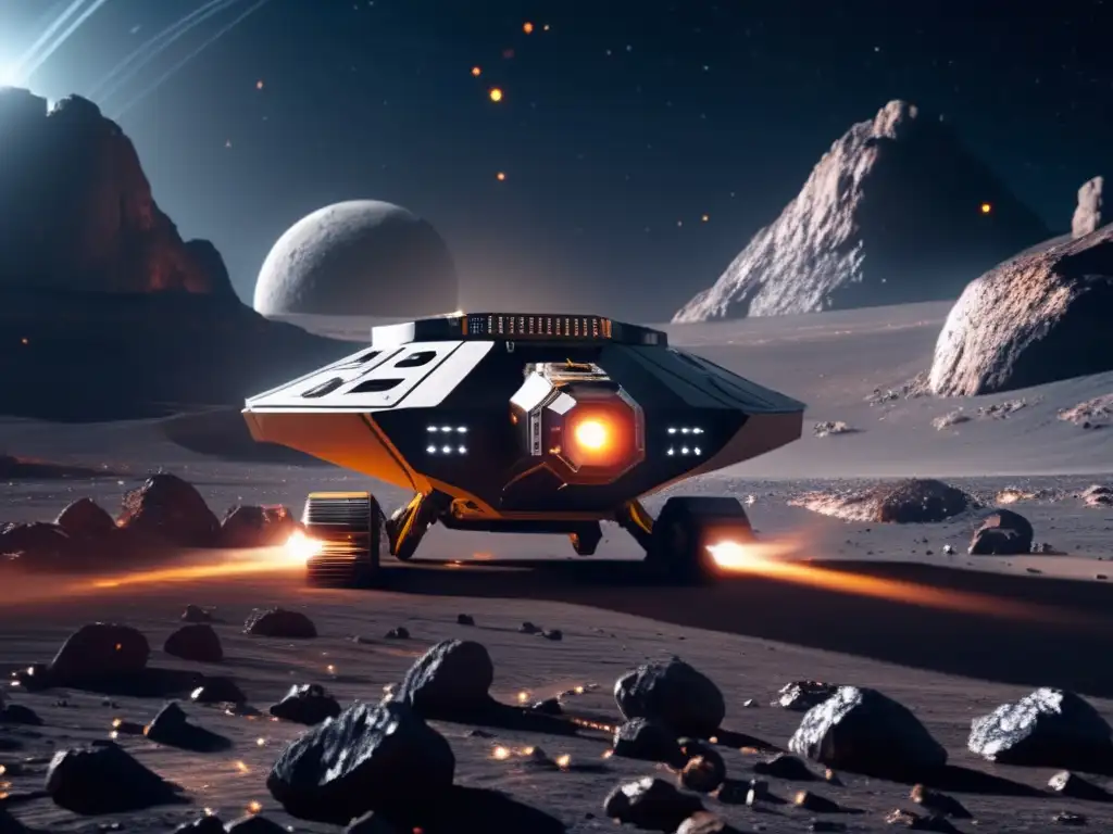 Operación minera espacial futurista en asteroide Operación minera espacial: Transporte y procesamiento de materiales en asteroides