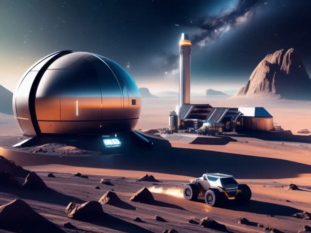 Instalación minera futurista en asteroide: tecnología avanzada y mitigación impacto ambiental