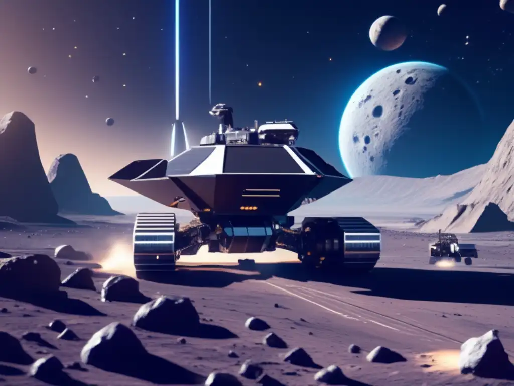 Operación minera futurista en un asteroide, con desafíos legales en extracción de recursos (110 caracteres)