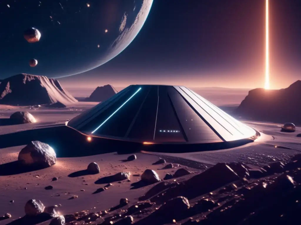 Una mina espacial futurista en asteroide Instalación minera futurista en asteroide: extracción de metales