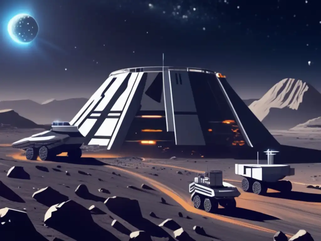 Minería espacial en asteroide Operación minera futurista en asteroide