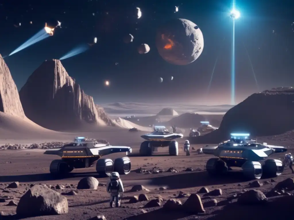 Futura operación minera en asteroide Operación minera futurista en el cinturón de asteroides: Empresas tecnológicas extraen recursos valiosos