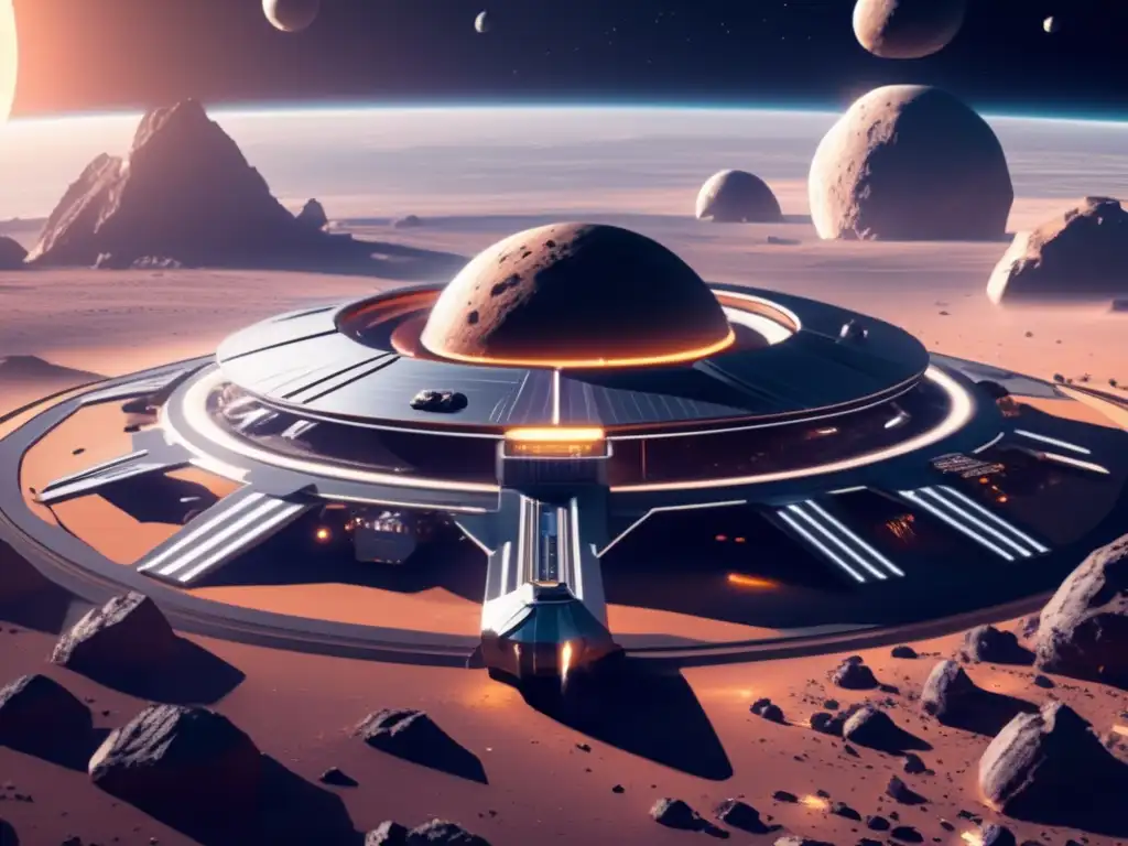 Estación minera futurista en asteroides Estación minera futurista en el espacio: belleza cósmica y recursos