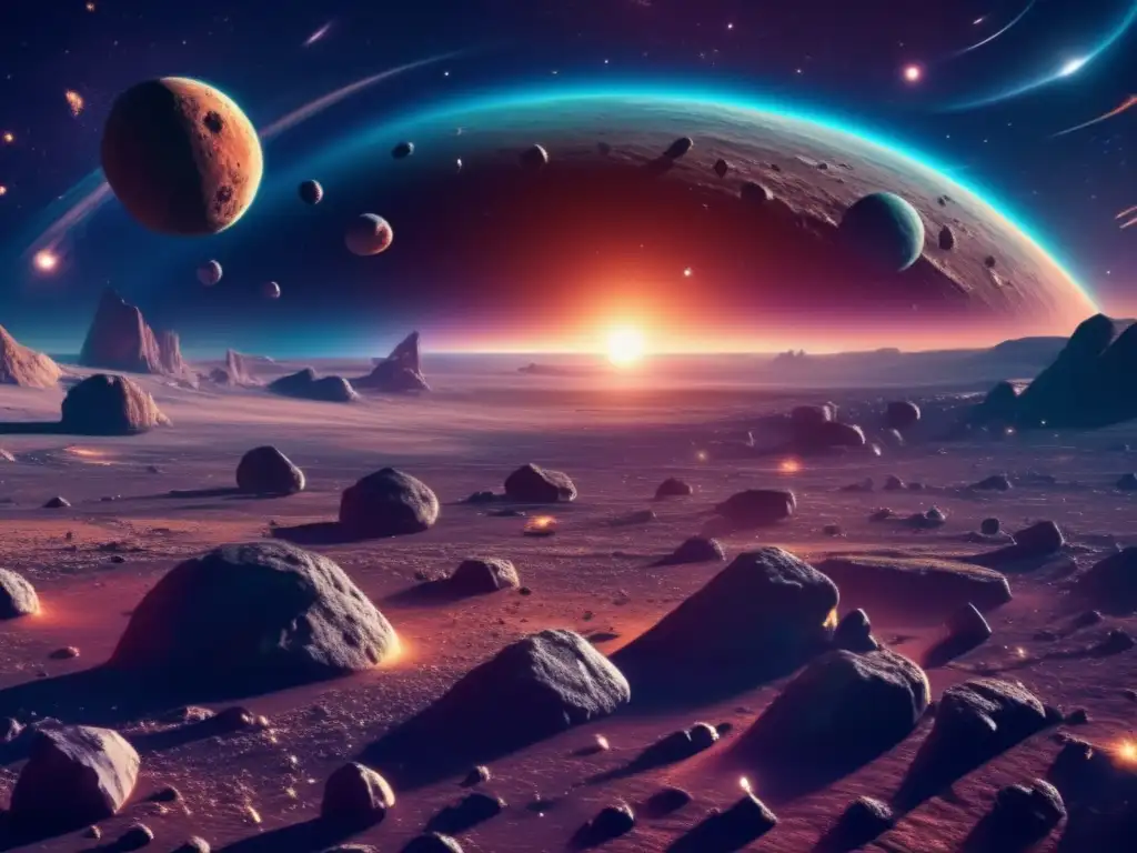 Espectacular imagen 8k de asteroides en el espacio Exploración y extracción de minerales en asteroides