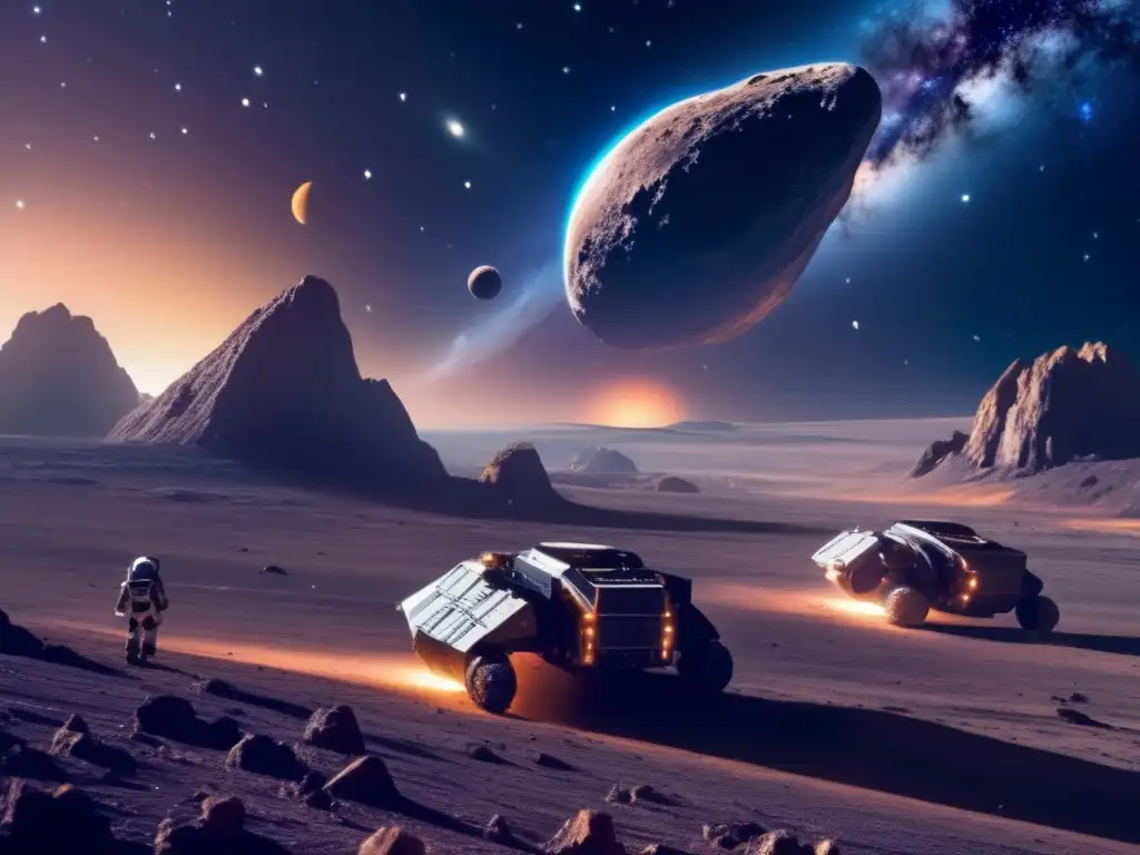 Minería asteroides agua y materia orgánica: robots futuristas extraen recursos en el espacio