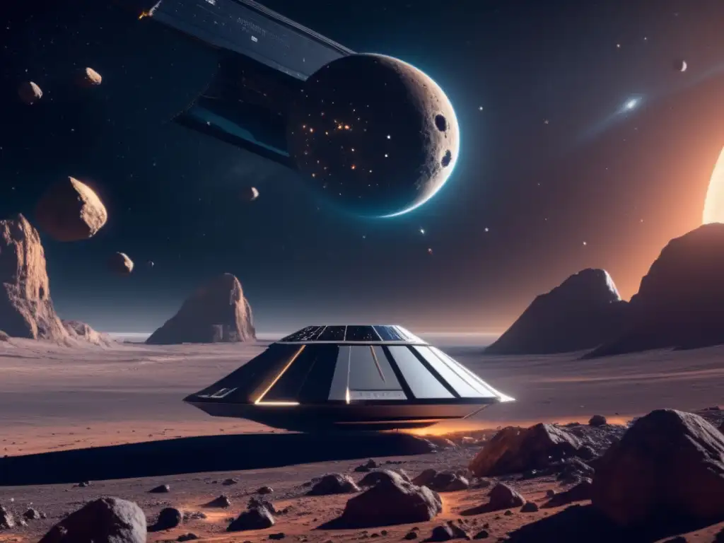 Mineros espaciales extraen asteroides Mineria de asteroides: Astronautas extraen recursos en el espacio, en imagen 8K futurista de minería espacial