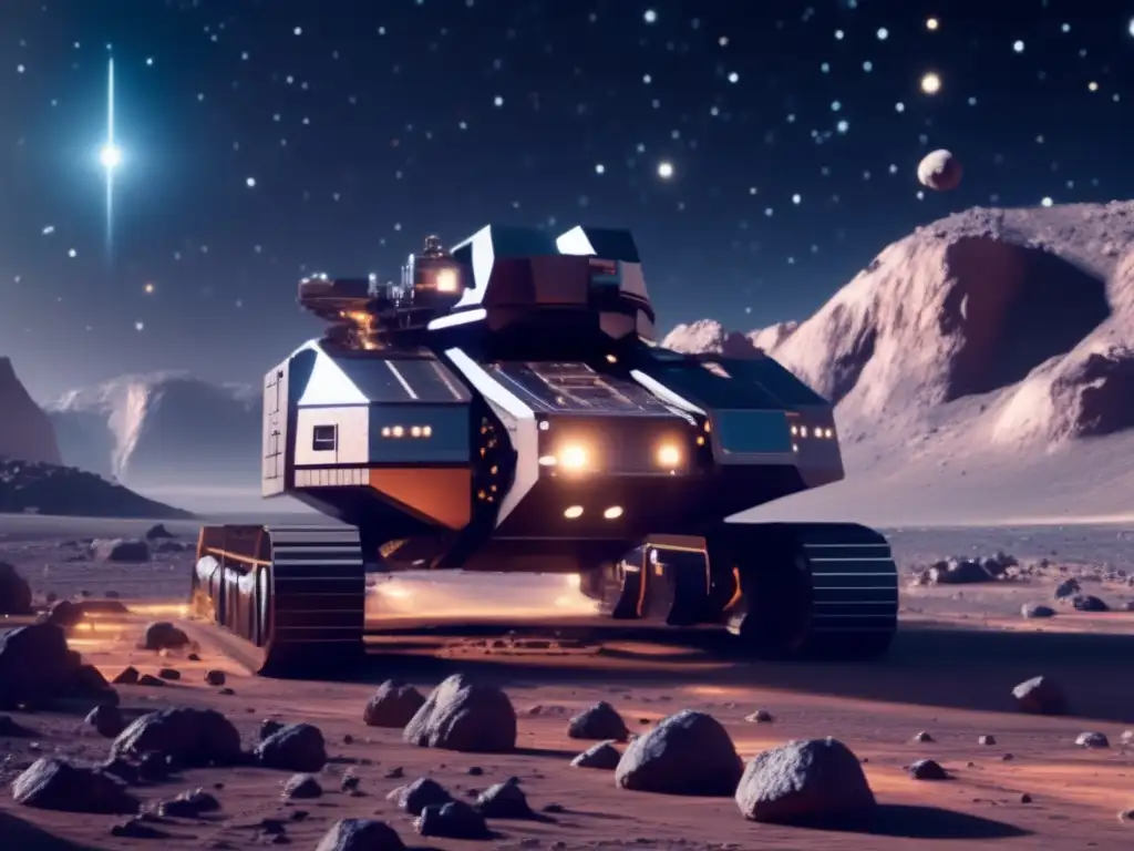 Minería futurista en asteroide Minería de asteroides: Avances en inteligencia artificial y tecnología en acción