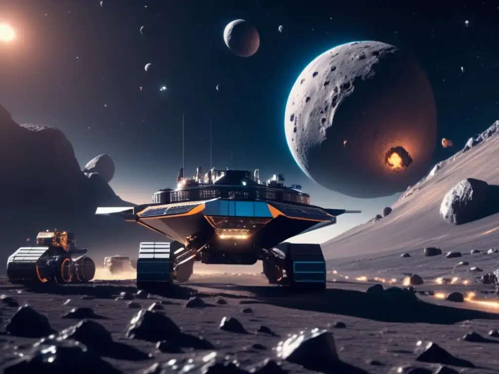 Operación minera espacial en asteroide Minería de asteroides: Beneficios económicos y tecnología avanzada