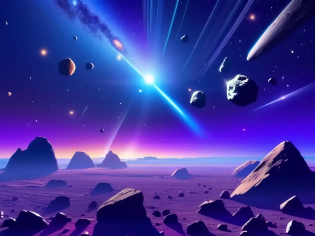 Asteroide campo minero Minería de asteroides en un campo de asteroides impresionante en el espacio, con colores vibrantes y un buque minero extrayendo recursos