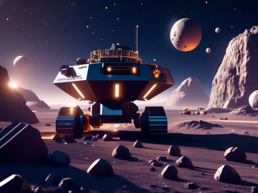 Futurosa explotación minera espacial Minería de asteroides: derechos legales en operación espacial futurista de 8k -