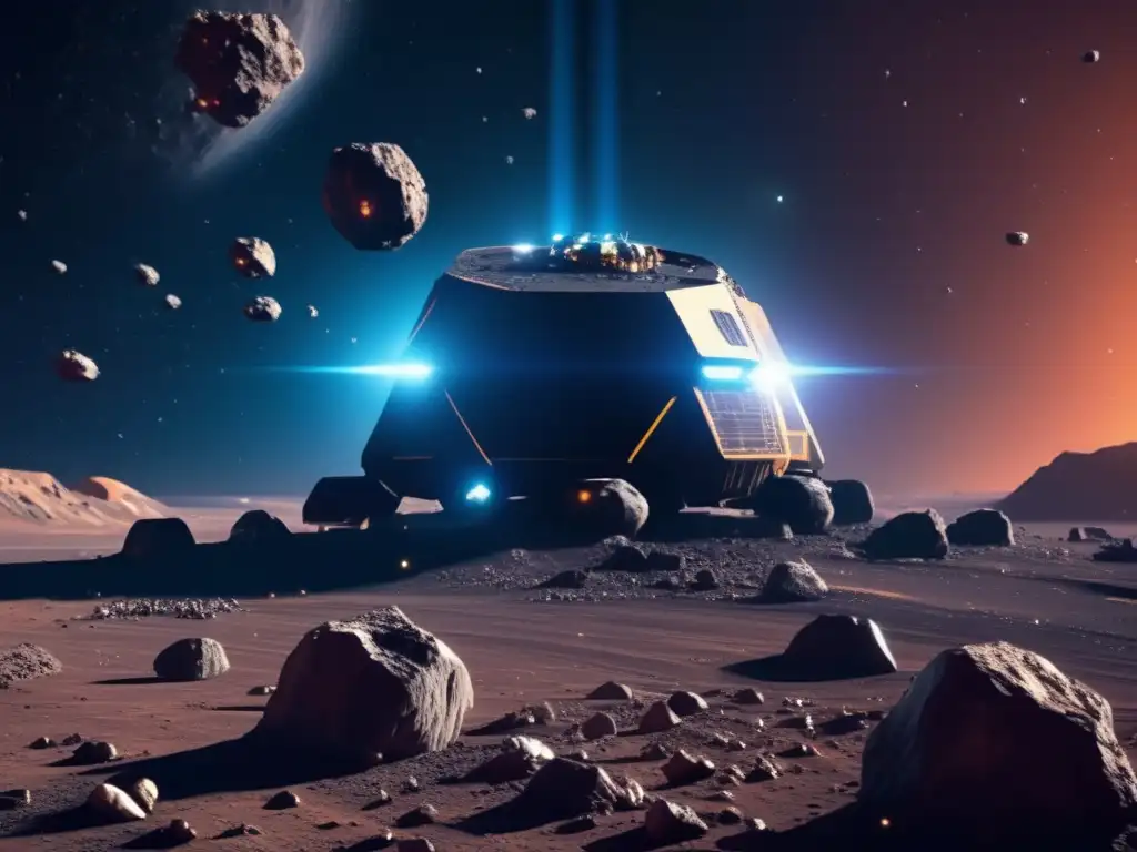 Minería espacial futurista en asteroide Minería de asteroides: dilema legal en imagen de alta resolución
