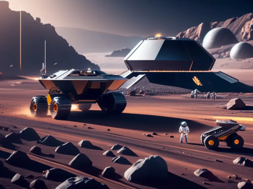 Ultradetallada imagen de minería espacial futurista en asteroide Minería de asteroides: dilema legal en espacio