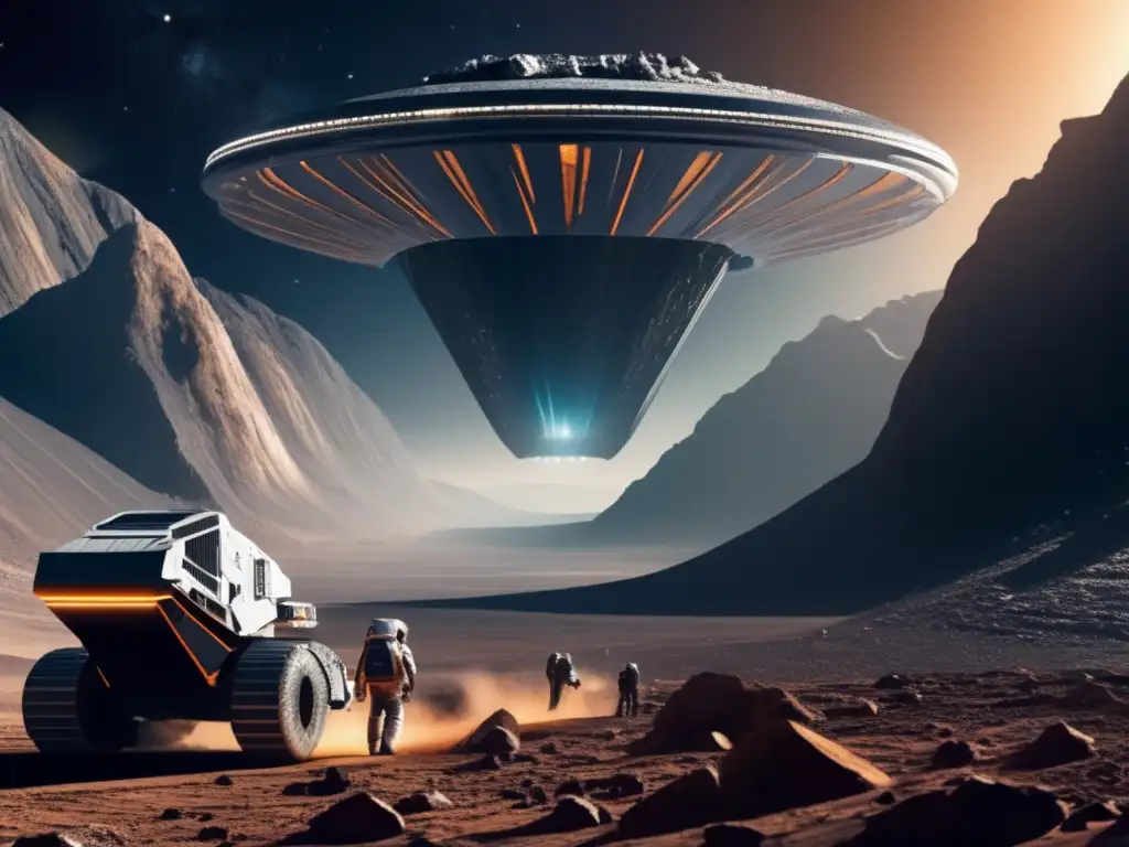 Carrera espacial: minería de asteroides Minería de asteroides: dilema legal, nave espacial, equipo minero avanzado, roca espacial, galaxias distantes, competencia internacional