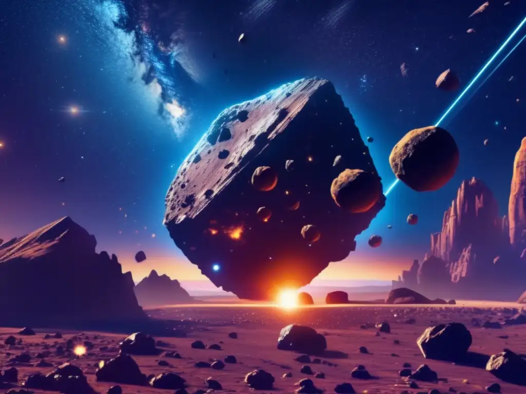 Campo de asteroides con minas Minería de asteroides: empresas vs