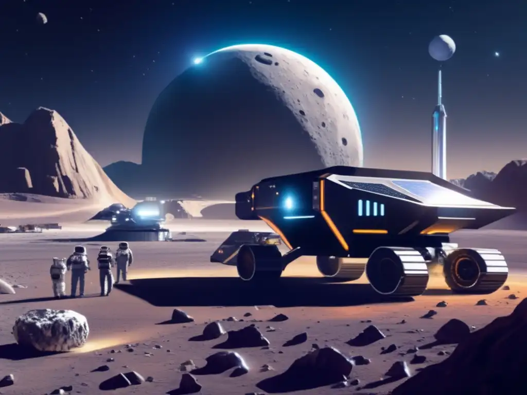 Minería de asteroides y geopolítica en una instalación futurista de extracción de recursos en el espacio