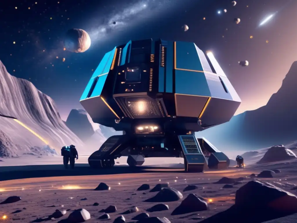 Minería de asteroides: Extracción de minerales en un asteroide futurista