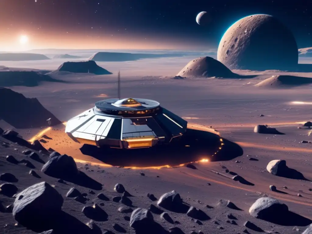Minería de asteroides: oportunidades económicas en un paisaje galáctico con operación minera futurista
