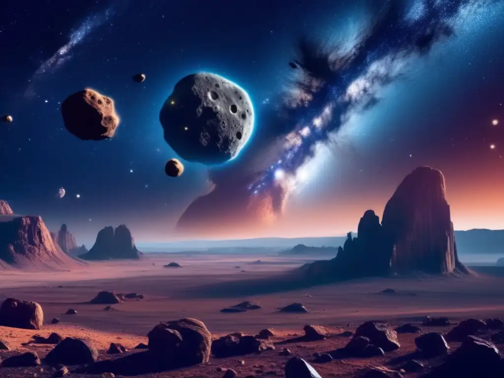 Maravillas de la minería de asteroides Minería de asteroides en un paisaje espacial impresionante con astronautas y tecnología avanzada
