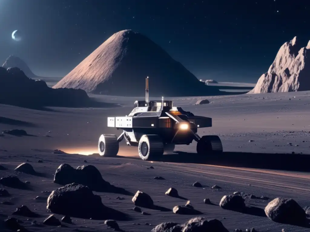 Minería espacial en asteroide Mineria de asteroides como recurso: Operación futurista de extracción de recursos en un asteroide