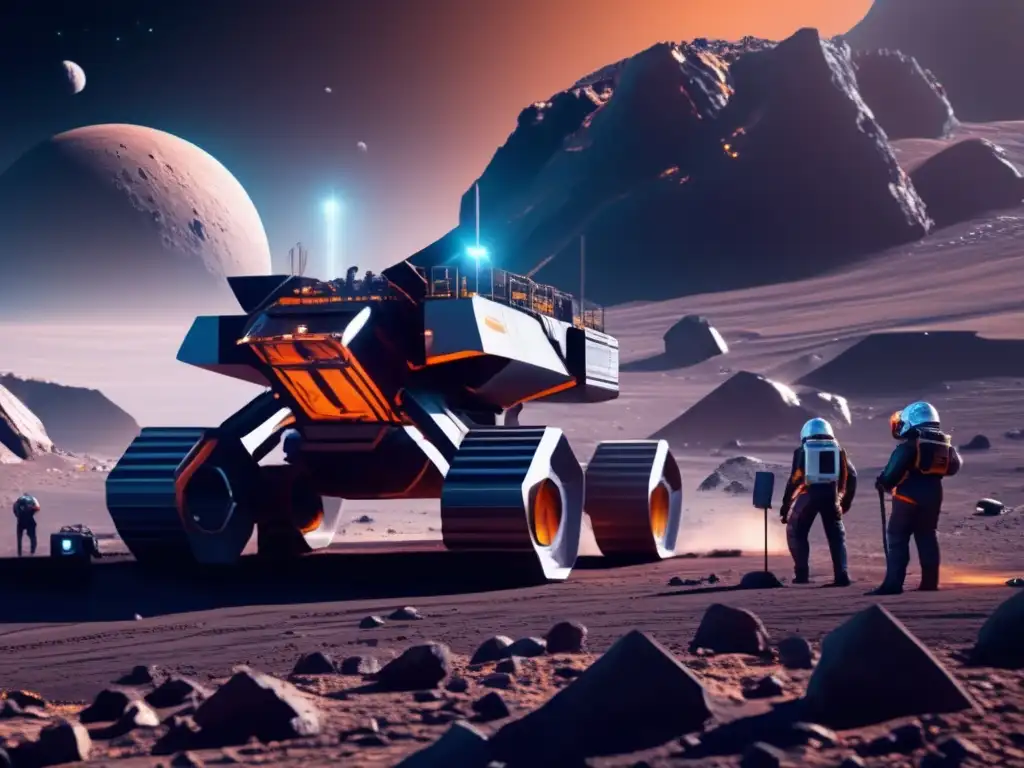 Minería futurista en asteroide Minería de asteroides como recurso en una imagen impresionante de 8k que muestra una operación futurista