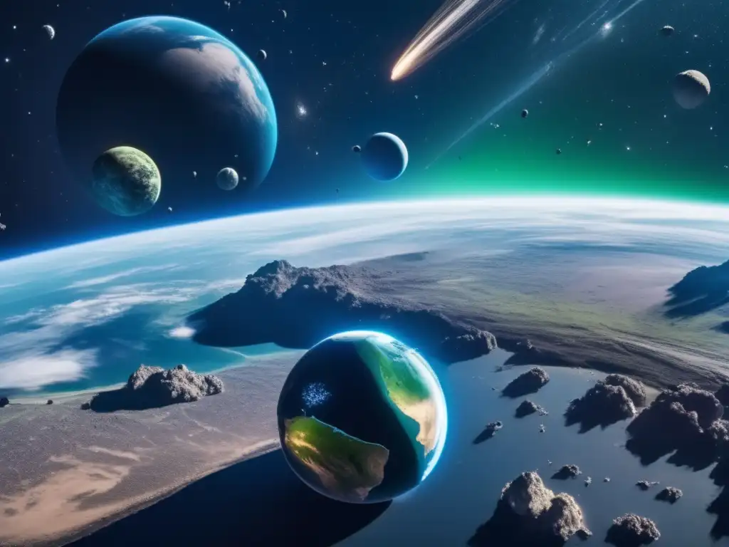 Impresionante imagen 8k muestra el espacio y basura espacial Mineria de asteroides: reducción de residuos espaciales en imagen de 8k que muestra la vastedad del espacio y la Tierra en primer plano