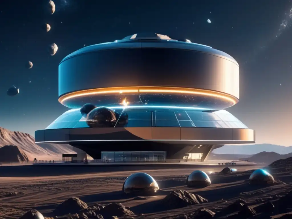 Instalación minera de asteroides en el espacio Minería de asteroides rentable en futurista instalación flotante en el espacio