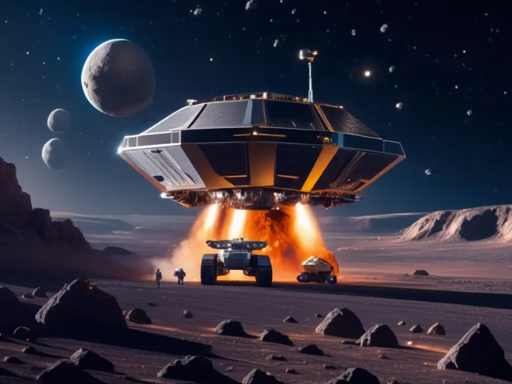Operación minera de asteroides en el espacio Minería de asteroides: riquezas celestiales en una impresionante imagen 8k ultradetallada de una operación minera espacial