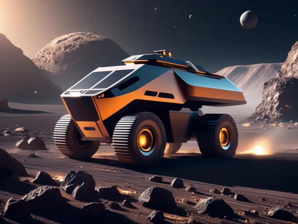 Vehículo minero en asteroide Minería de asteroides: vehículos autónomos espaciales en acción