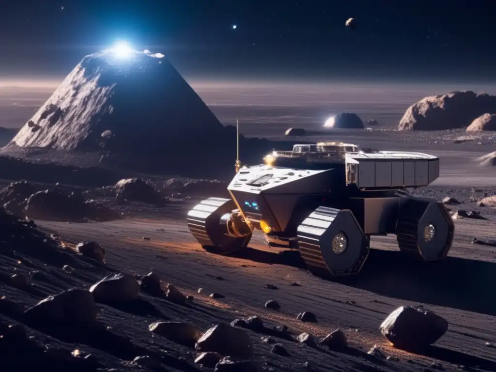 Minero espacial en asteroide Ryugu Minería espacial: Asteroide Ryugu extractos, avanzada tecnología y vastedad cósmica