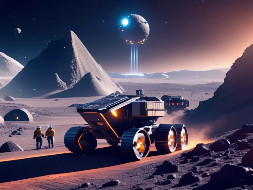 Minería espacial en asteroides nuevos: Imagen ultradetallada de una operación futurista de minería espacial en un asteroide