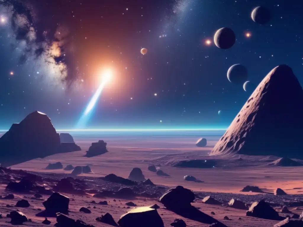 El desafío de la minería espacial Minería espacial: Máquinas para asteroides en un paisaje estelar con tecnología avanzada