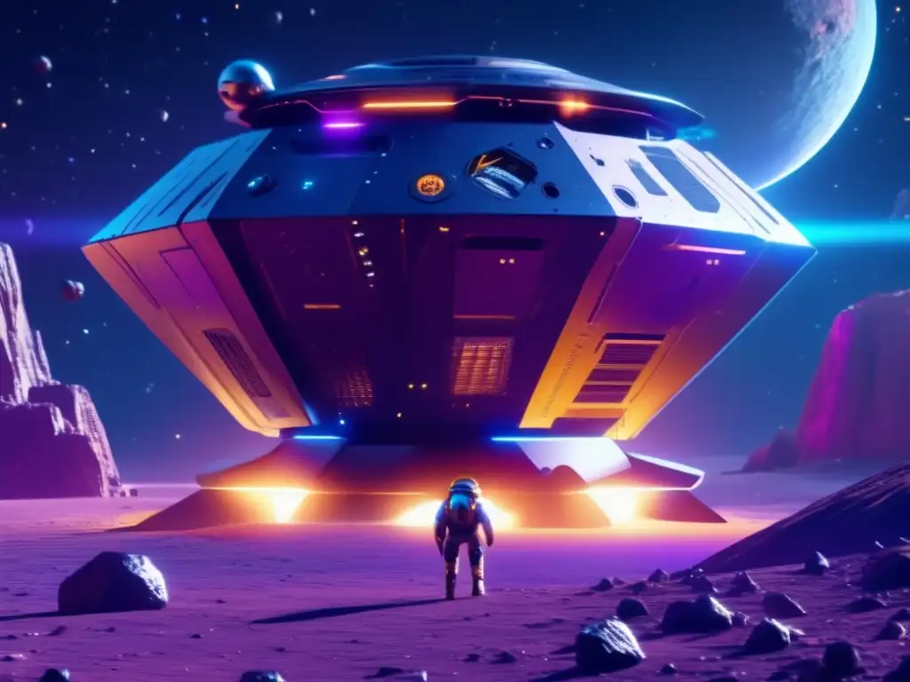 Futuro minero espacial en asteroide Minería espacial: recursos asteroides, tecnología avanzada, extracción de minerales, paisaje cósmico