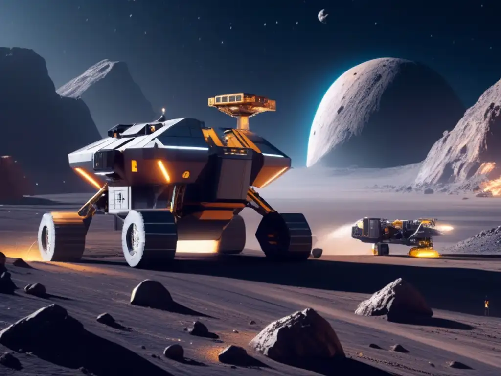 Futuro minería espacial avanzada Mineria estelar en asteroide irregular: Exploración avanzada y extracción de recursos en el espacio