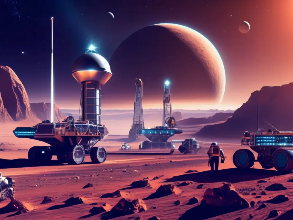 Mineria futurista en planeta distante Mineria futurista en planeta remoto con comunicaciones espaciales interplanetarias