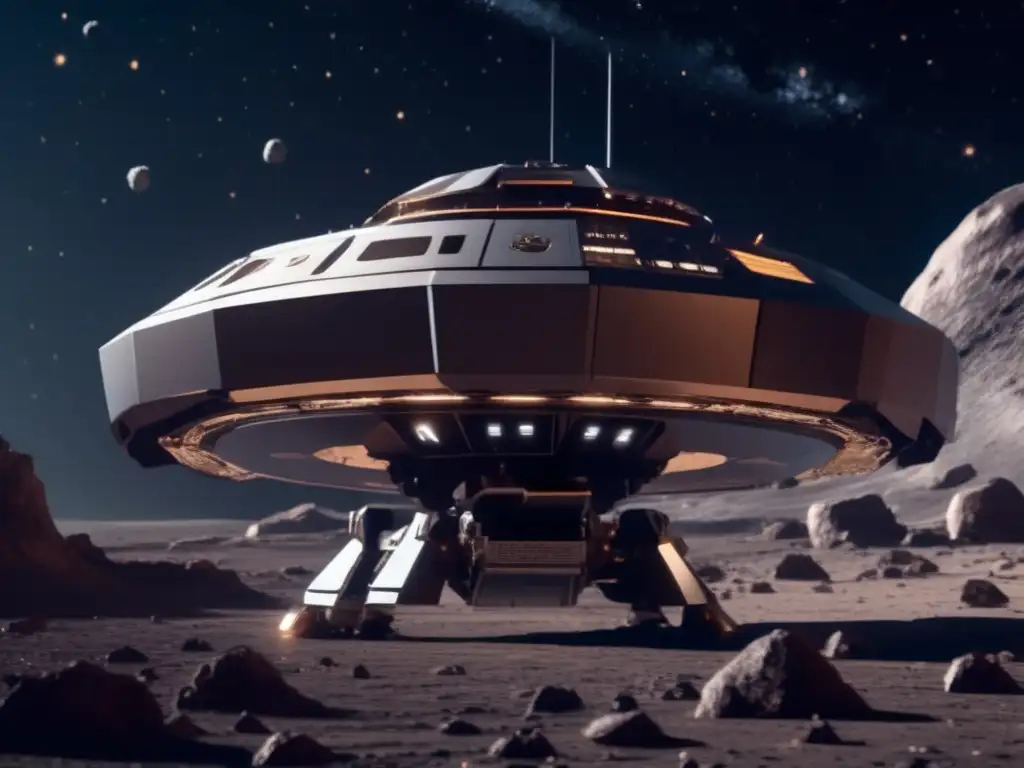 Autónomo explorador espacial en asteroide Robótica autónoma en misiones asteroides: imagen asombrosa de spacecraft en asteroide con tecnología futurista y vastedad cósmica